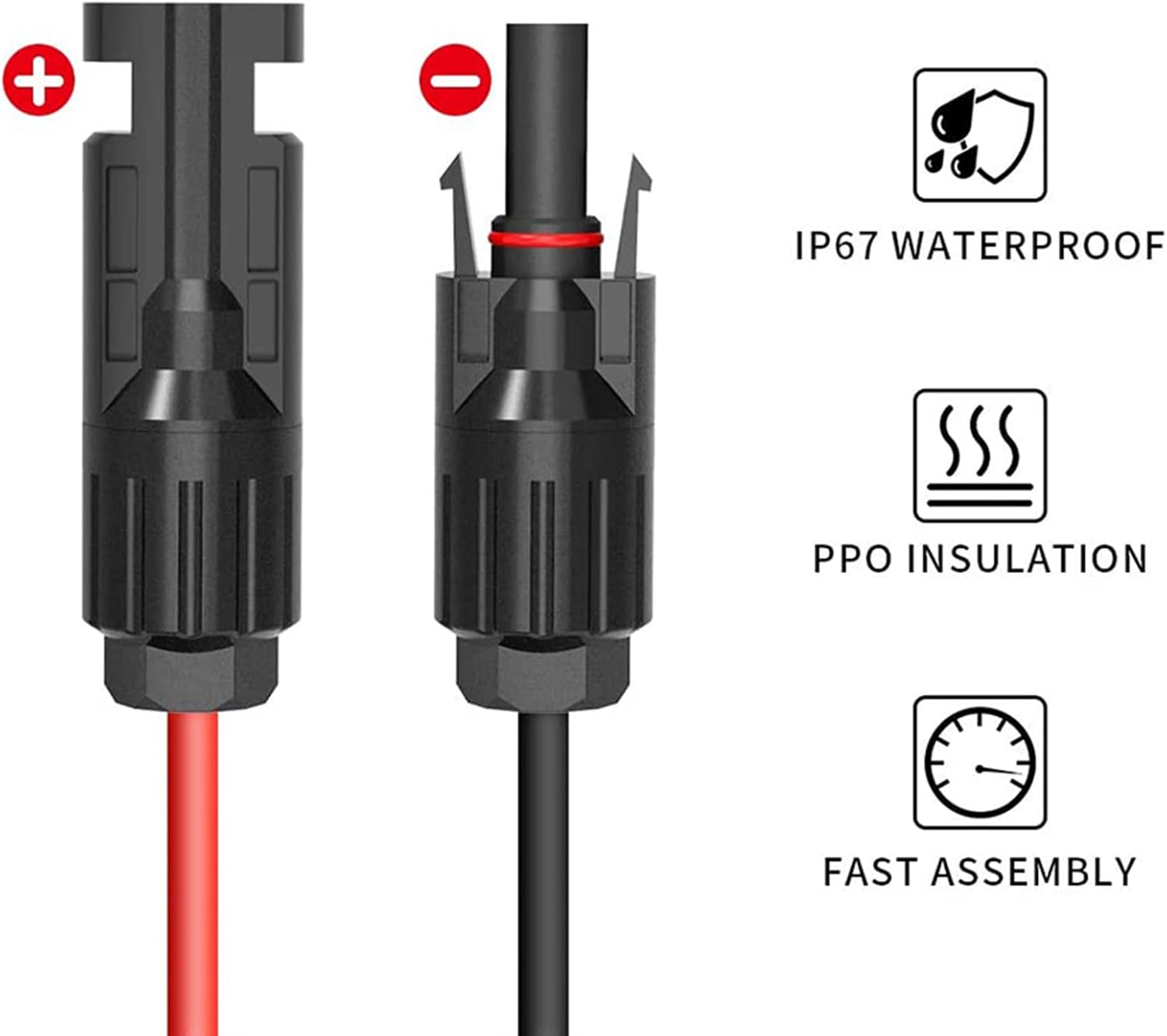 Solar Panel Connector to SAE Cable - 2Ft 10AWG PV Panel Male and Female Connectors to SAE Quick Release Plug Power Cable with SAE Polarity Reverse Adapter for Solar Battery Generator, IP67 Waterproof