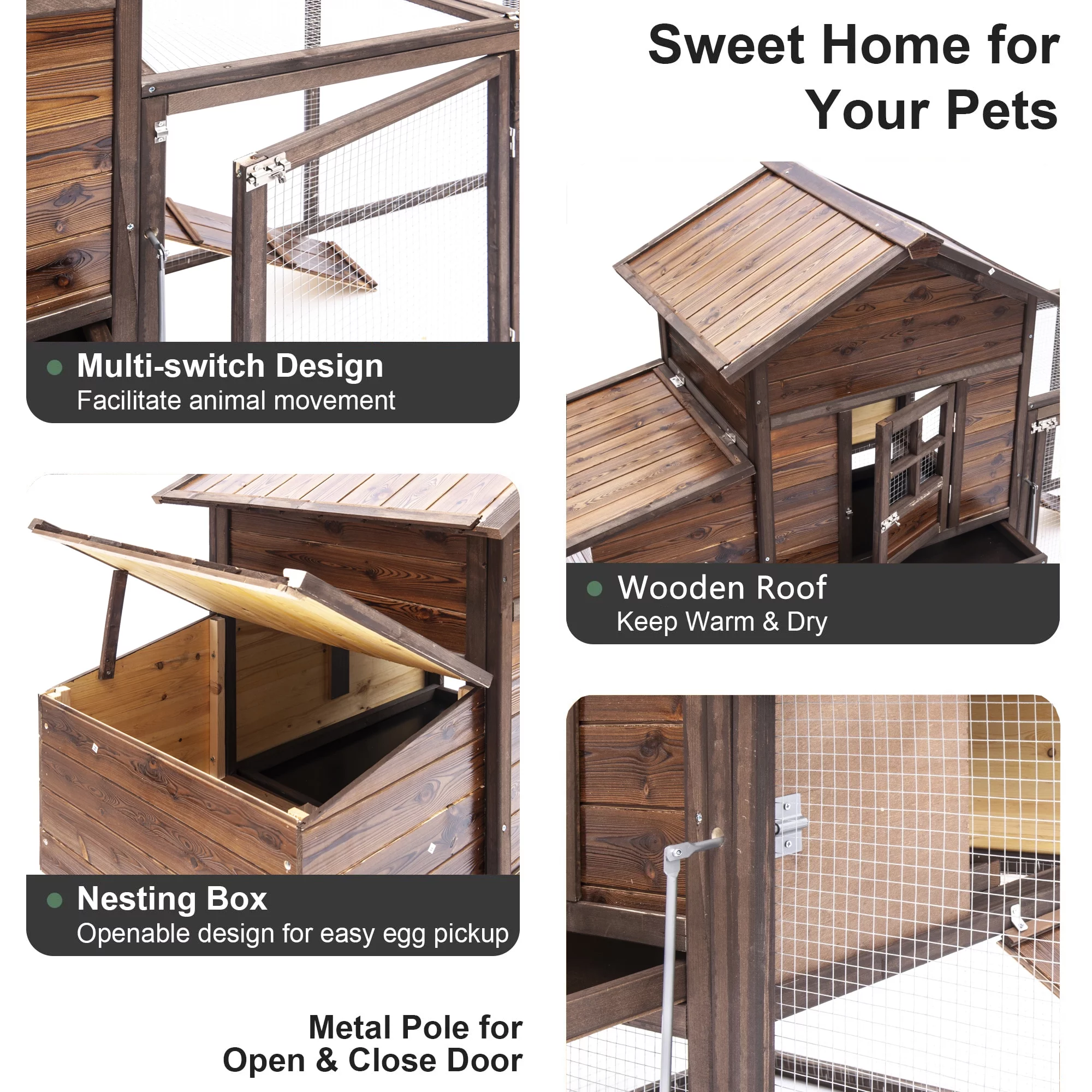 Gaildon Large Removable Chicken Coop for 4-5 Chickens ,with 2 Story Poultry Cage,Nesting Box,Pull Out Trays, Brown - Curated Treasures Market
