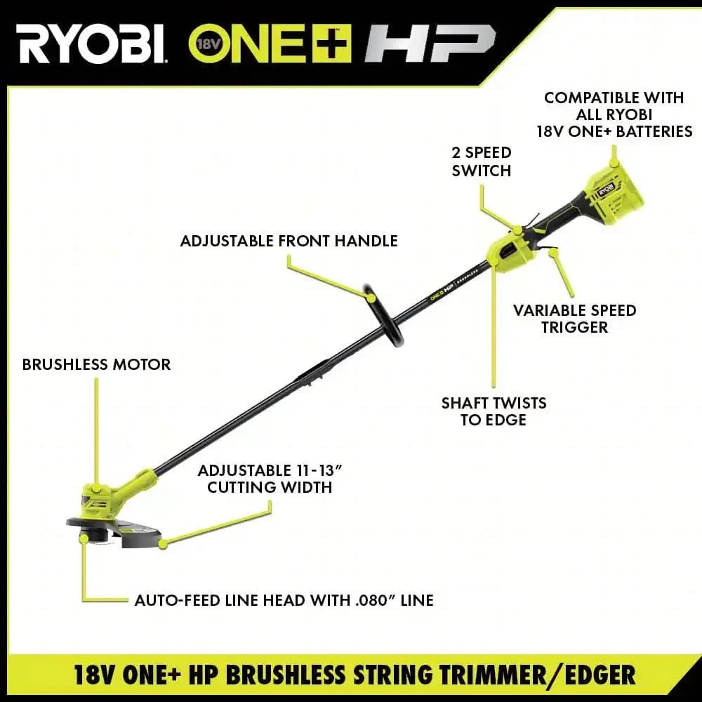 ONE+ HP 18V Brushless 13 in. Cordless Battery String Trimmer with 4.0 Ah Battery and Charger