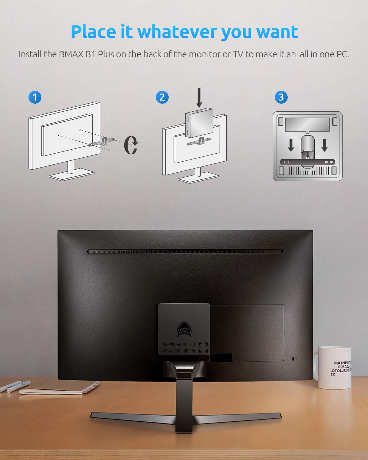 Mini PC Mini PC N4000(up to 2.6GHz) 6GB DDR4/ 64GB eMMC Mini Desktop Computer Fanless 2.4G/5G Dual WiFi HDMI+VGA 4K Dual-Screen Display, BT4.2, USB x4