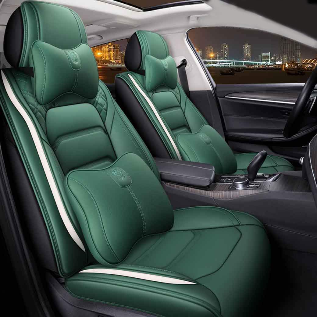 OSO Comfortable Leather Auto Car Seat Covers 5 Seats Full Set Universal Fit (Blue&White)