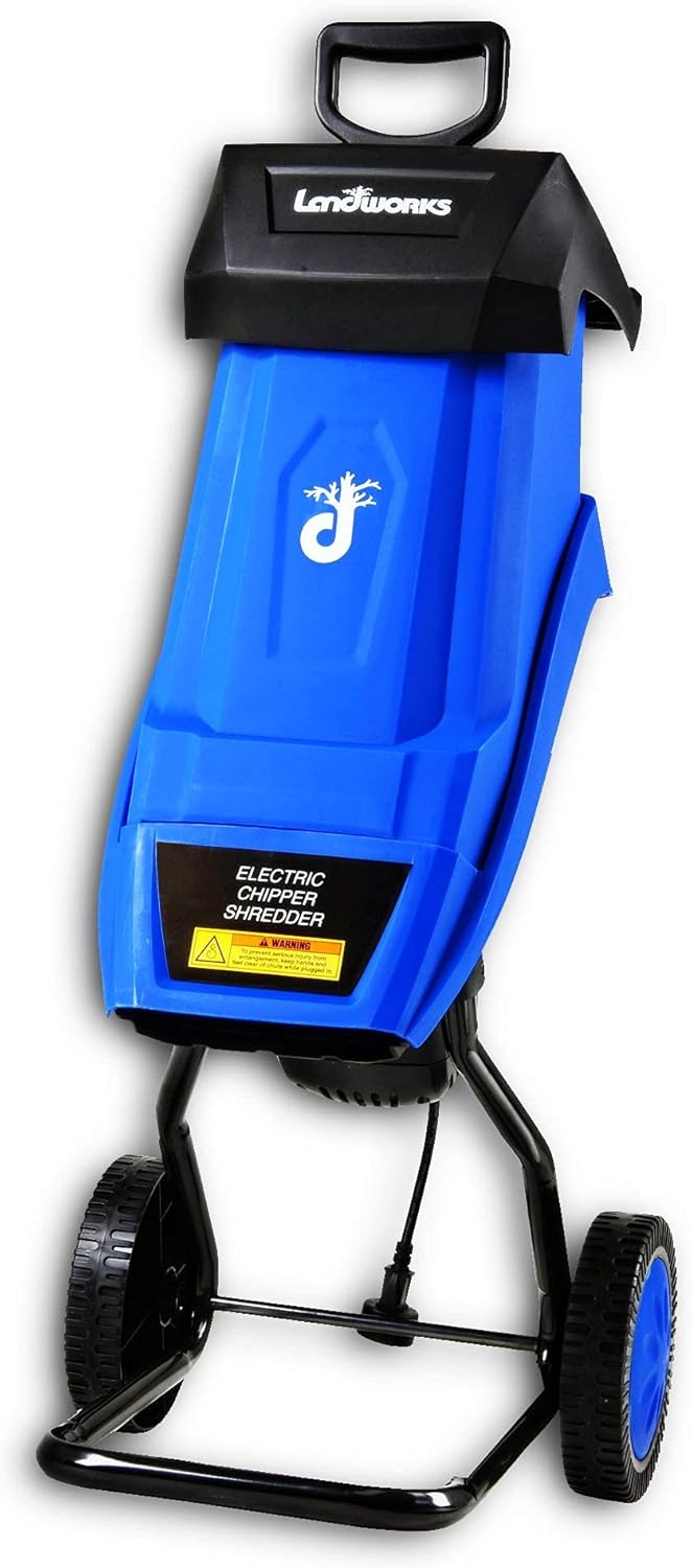Landworks Wood Chipper Shredder Electric Light Duty 17:1 Reduction 15-Amp 1800 Watts 120VAC Dual Edge Blades for Lawn and Garden Use or Fire Prevention Building a Firebreak