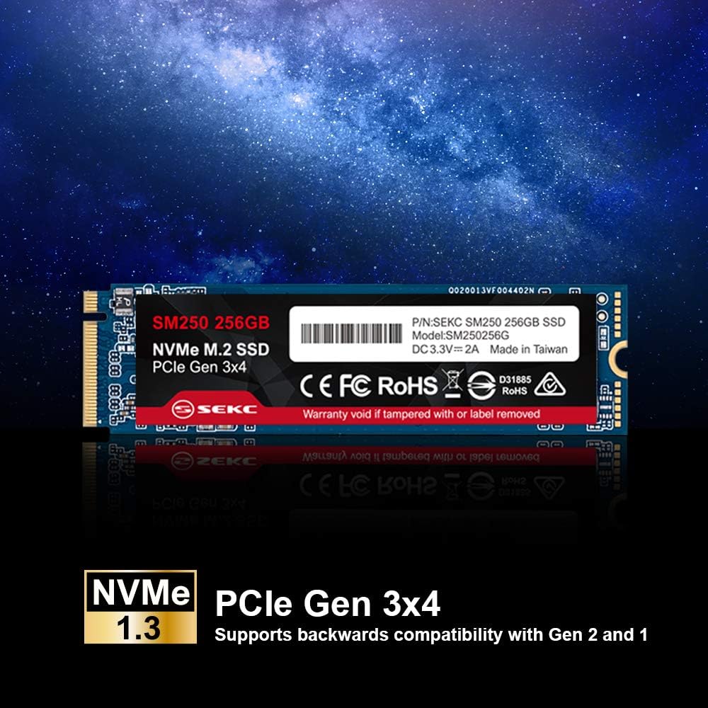 SEKC SM250256G 256GB NVMe M.2 2280 PCIe Gen 3x4, Solid State Drive R/W CDM Up to 1700/1000 MB/s, (Atto) Up to 3300/3100 MB/s, Internal SSD Pack of 2