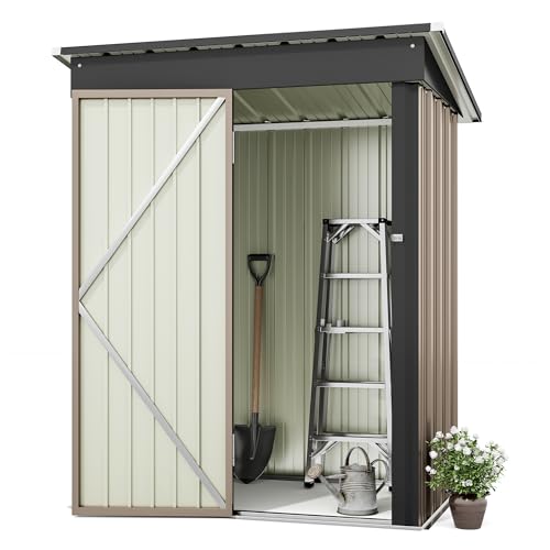 Greesum Outdoor Storage Shed 6 x 8 ft. Utility Tool Shed Metal Storage Garden Shed with Door & Lock for Patio Storage, Brown