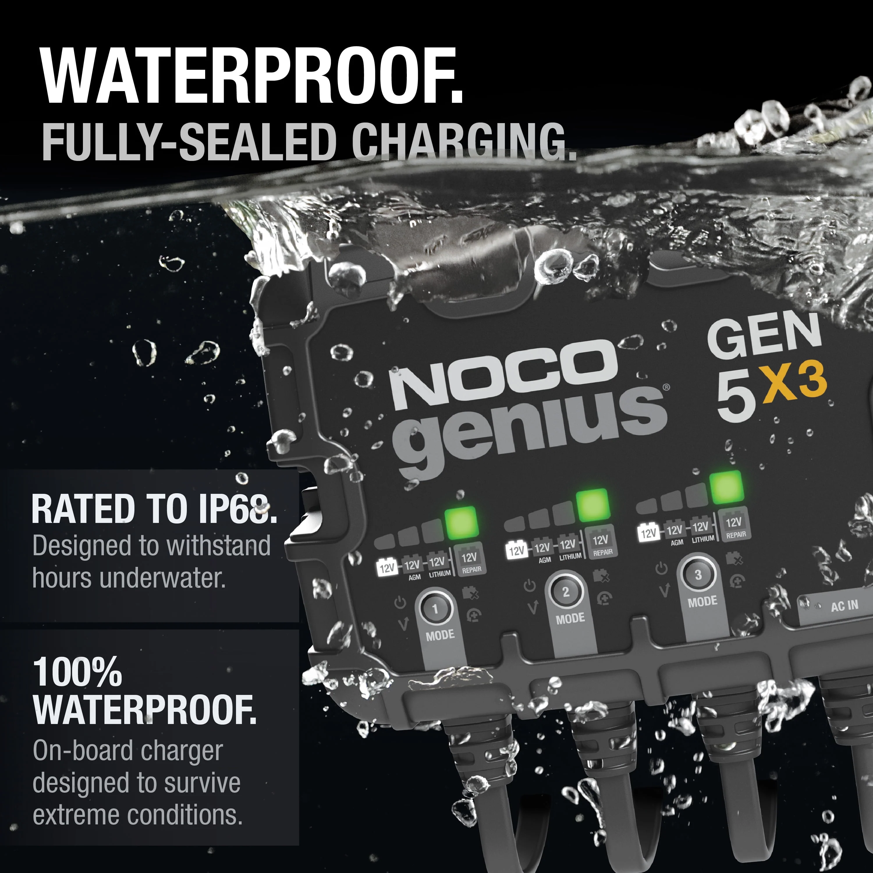 NOCO Genius GEN5X3 3-Bank 15A (5A/Bank) 12V Onboard Battery Charger