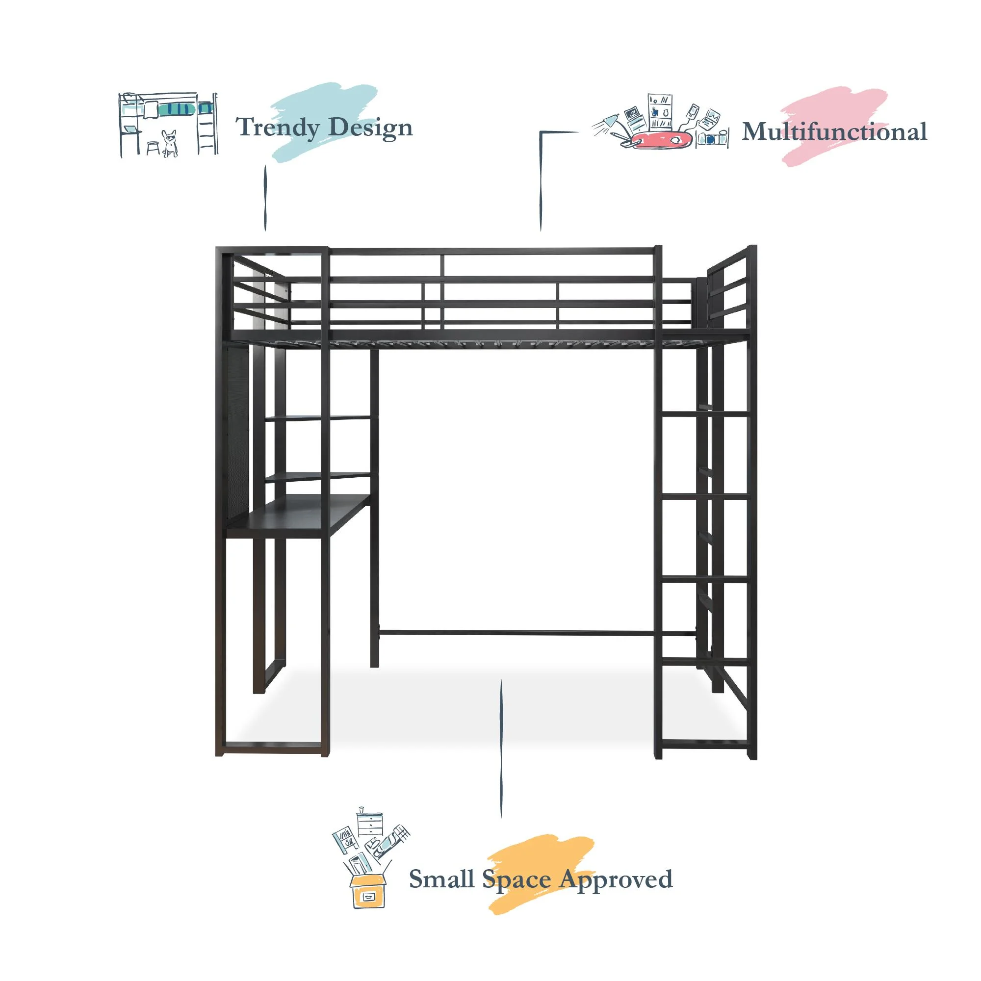 DHP Abode Twin Size Metal Loft Bed, Black
