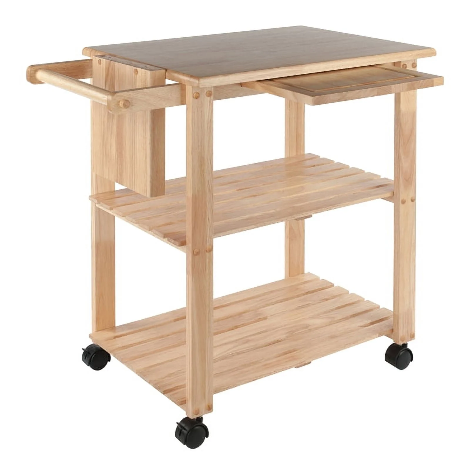 Pemberly Row Transitional Wood Utility Butcher Block Kitchen Cart in Natural