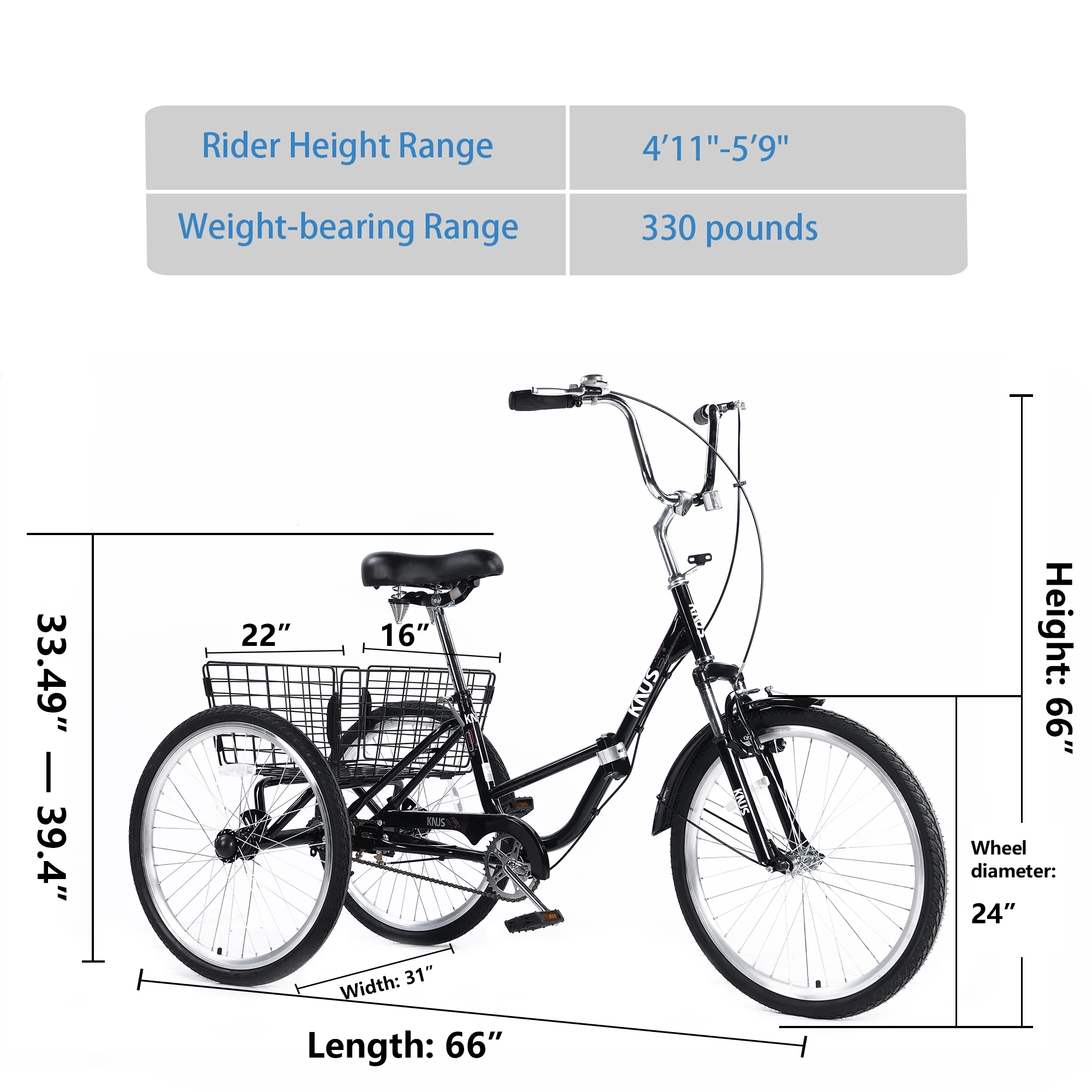 LISUEYNE Adult Folding Tricycles,Three Wheel Cruiser Bike,24 inch Wheels Adult Trikes with Low Step-Through,Large Basket,Foldable Tricycle for Adults,Women,Men,Adjustable Seat,Black - Curated Treasures Market