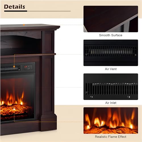 SIMOE 32 Inch Electric Fireplace, 1400W Freestanding Fireplace Heater w/Remote Control & Adjustable 3D Flame Effect, Indoor Fireplace Mantel for Living Room, Bedroom