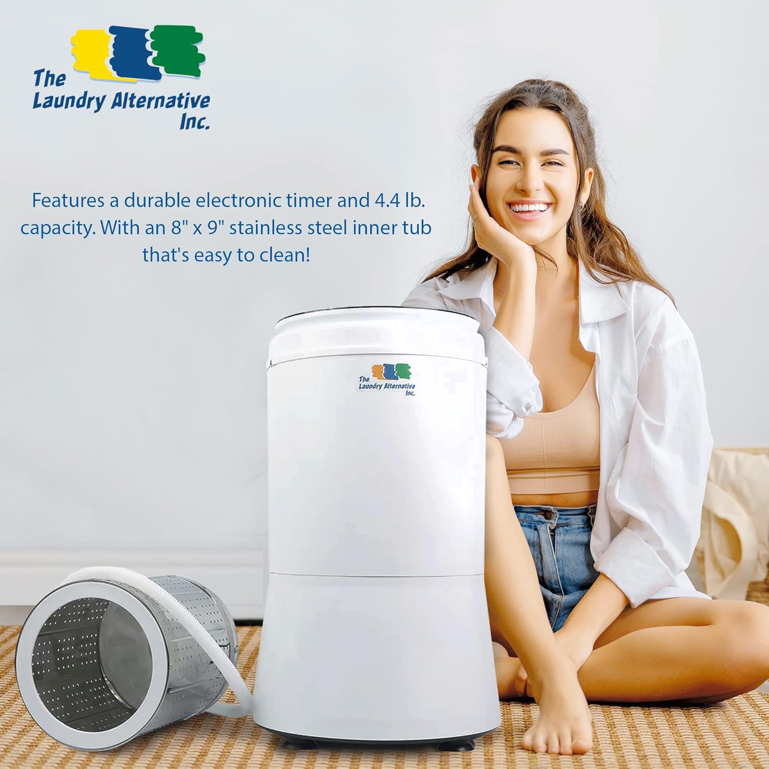 The Laundry Alternative Drop Compact Washer - Countertop Washing Machine & Spinner, Space Saver, Stainless Steel Drum, Apartment-Friendly, Convenient Drain Hose, Easy Cleaning, 4.4 lb. Capacity