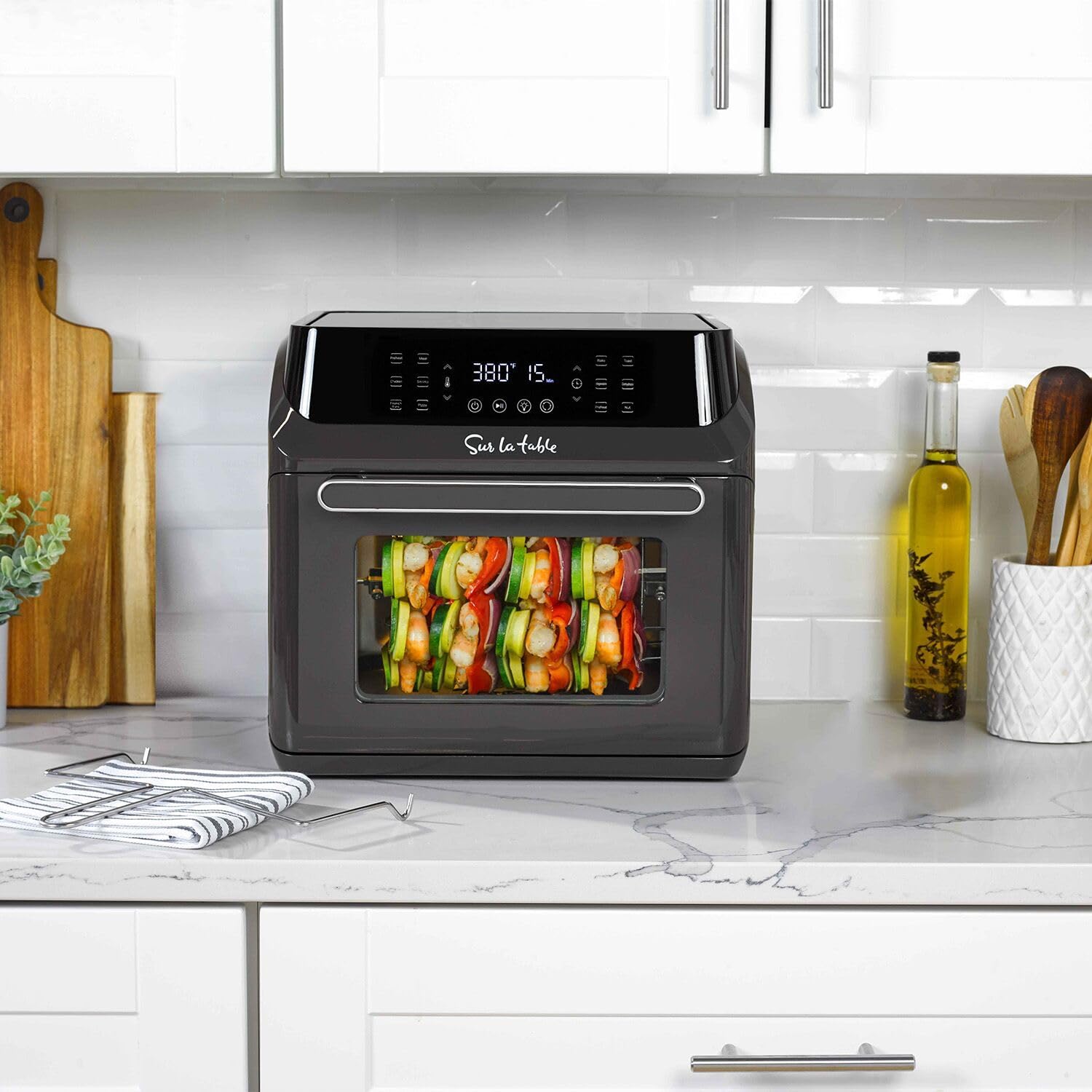 Sur La Table 16 Qt Air Fryer Oven with 12 in 1 Functions for Quick and Easy Meals, includes 7 accessories, Black