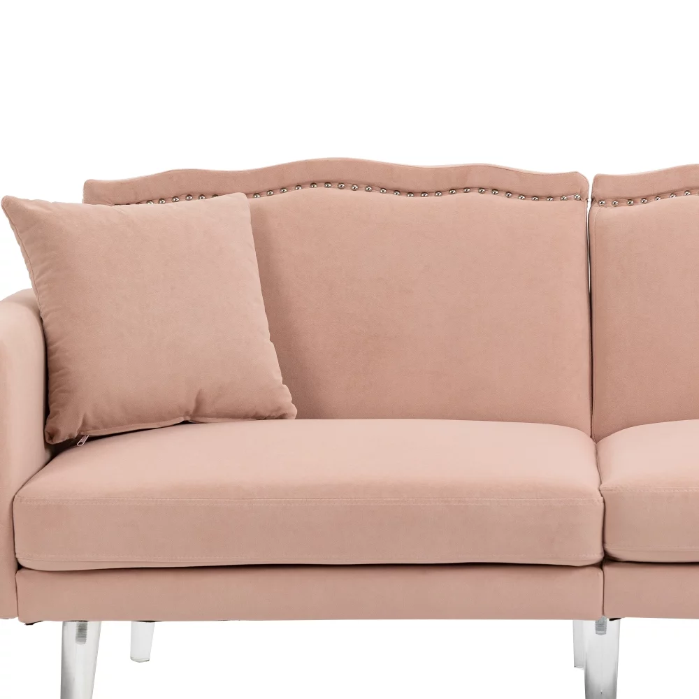 Velvet Couch, 3-Seater Loveseat Couches for Living Room, Mid Century Modern Tufted Sofa for Small Space, Bedroom, Apartment, Home Office,Pink