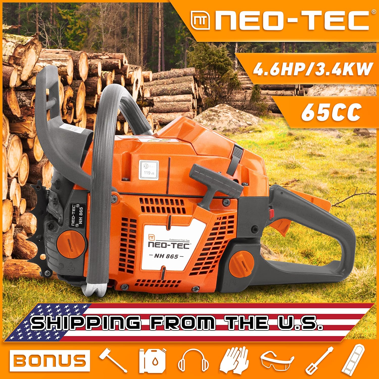NEO-TEC NH865 65cc Gas Chainsaw for G365 With 24 Inch Solid Guide Bar Power Chain Saw, 3.4KW Gasoline Chainsaws for Trees and Wood Cutting, All Parts Compatible with Husqvarna 365 Milling