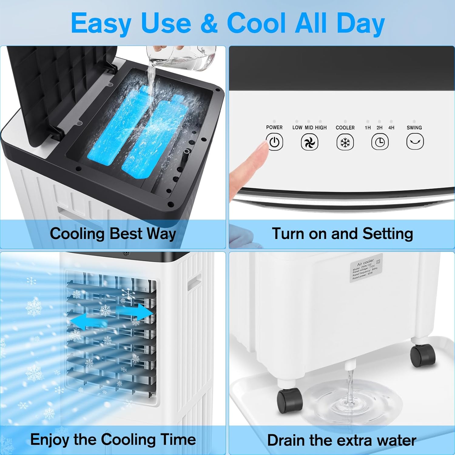 Portable Air Conditioners Windowless,2024 Upgraded Room Air Conditioners,3 IN 1 Swamp Cooler,Ac Unit with 3 Gal Water Tank,Timer,3 Speeds,70° Oscillation,Air Cooler for Room Kitchen Bedroom