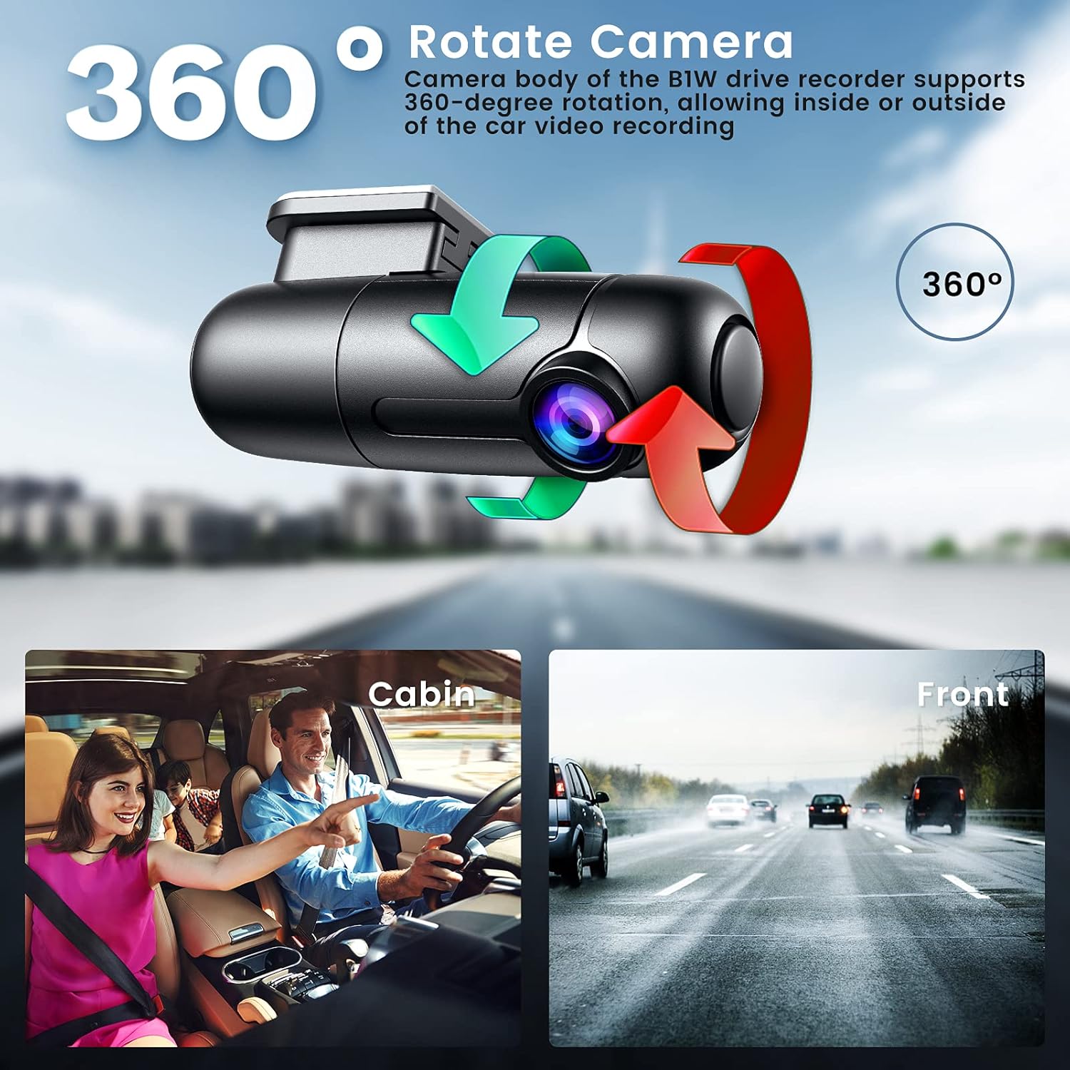 WiFi Small Dash Cam Full HD 1080p Car Camera 150° Wide Angle with Super Capacitor Vehicle Driving Video Recorder 360° Rotatable Lens G-Sensor Loop Recording Parking Mode Blueskysea B1W Pack of 2