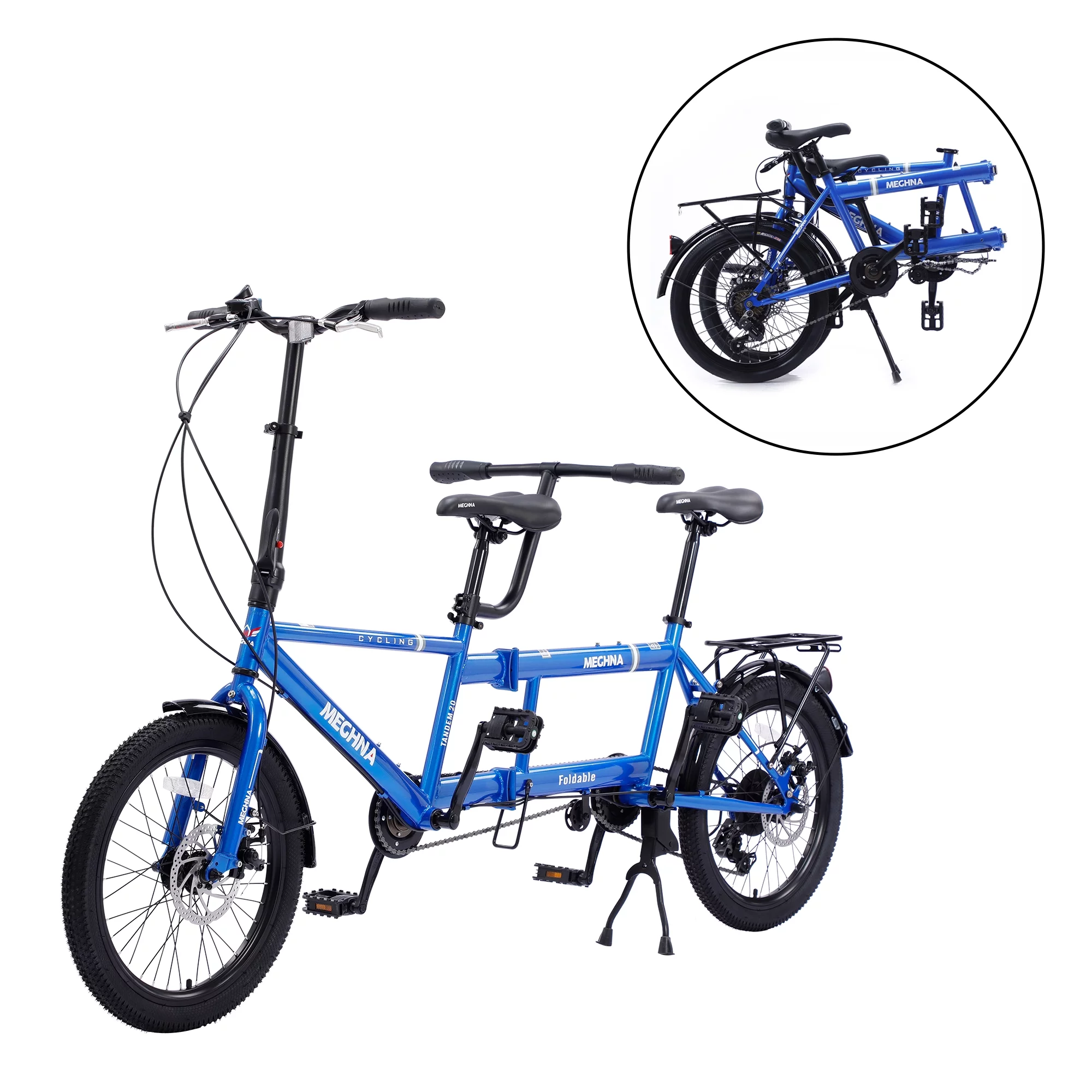 Fomas Tandem Bike 20 Inches Wheels 2-Seater Shimano 7speed Folding Tandem Adult Beach Cruiser - Curated Treasures Market