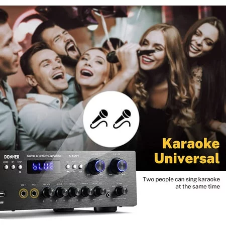 9 Left Donner Stereo Receiver 4 Channel 1000W Peak Power Home Theater Amp Amplifier USB SD, For Outdoor Speakers Karaoke