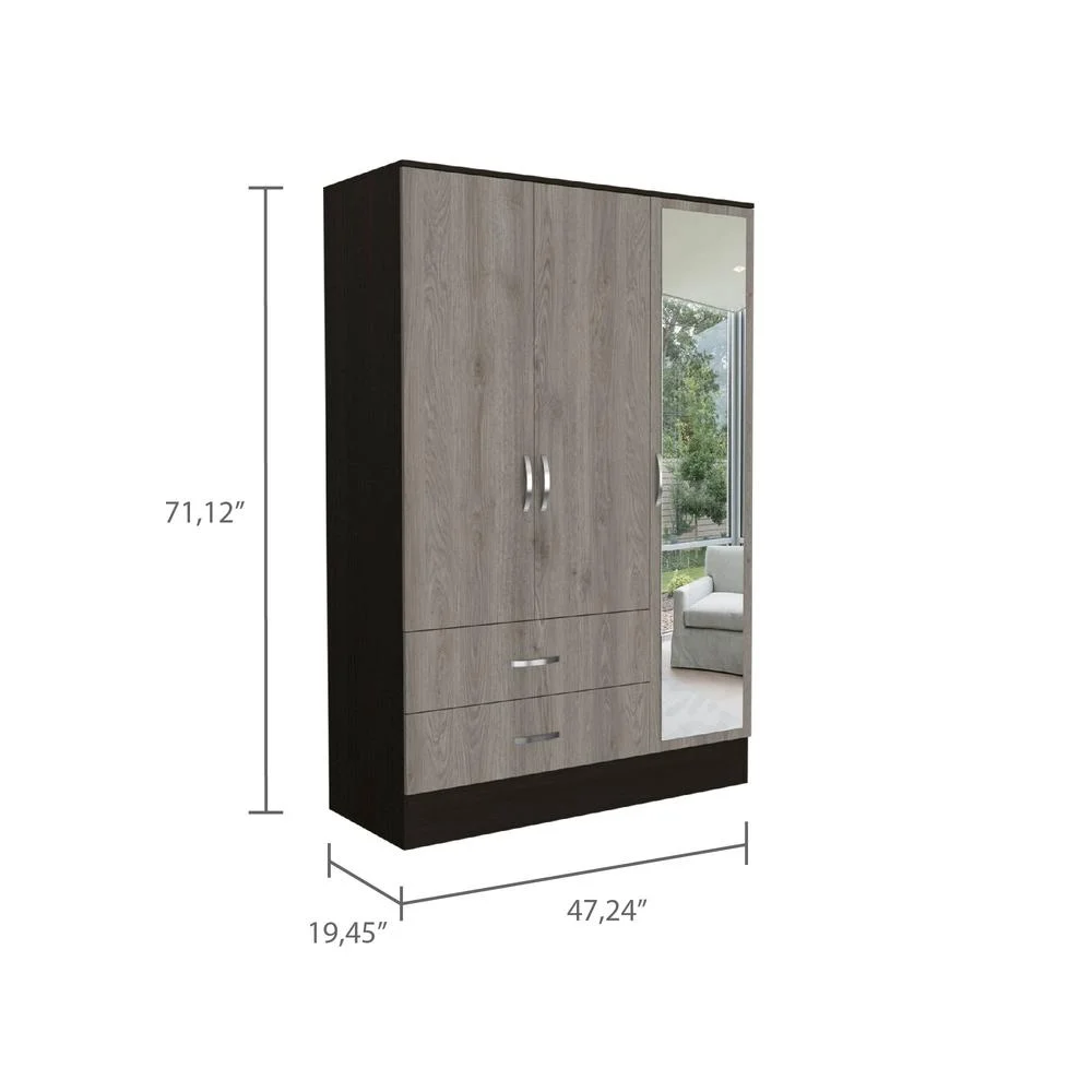 Depot E-Shop DE-CWZ5950 120 in. Gangi Mirrored Armoire, Black & Light Gray