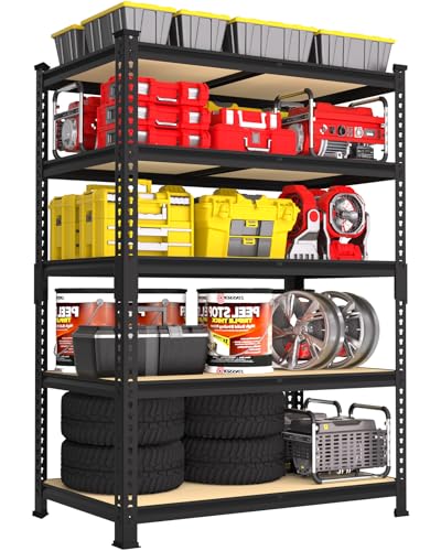 PrimeZone 2 Pack Storage Shelves 48" x 24" x 72" - 5 Tier Heavy Duty Adjustable Garage Storage Shelving, Metal Storage Utility Rack Shelf Unit for Warehouse Pantry Closet Kitchen, Black