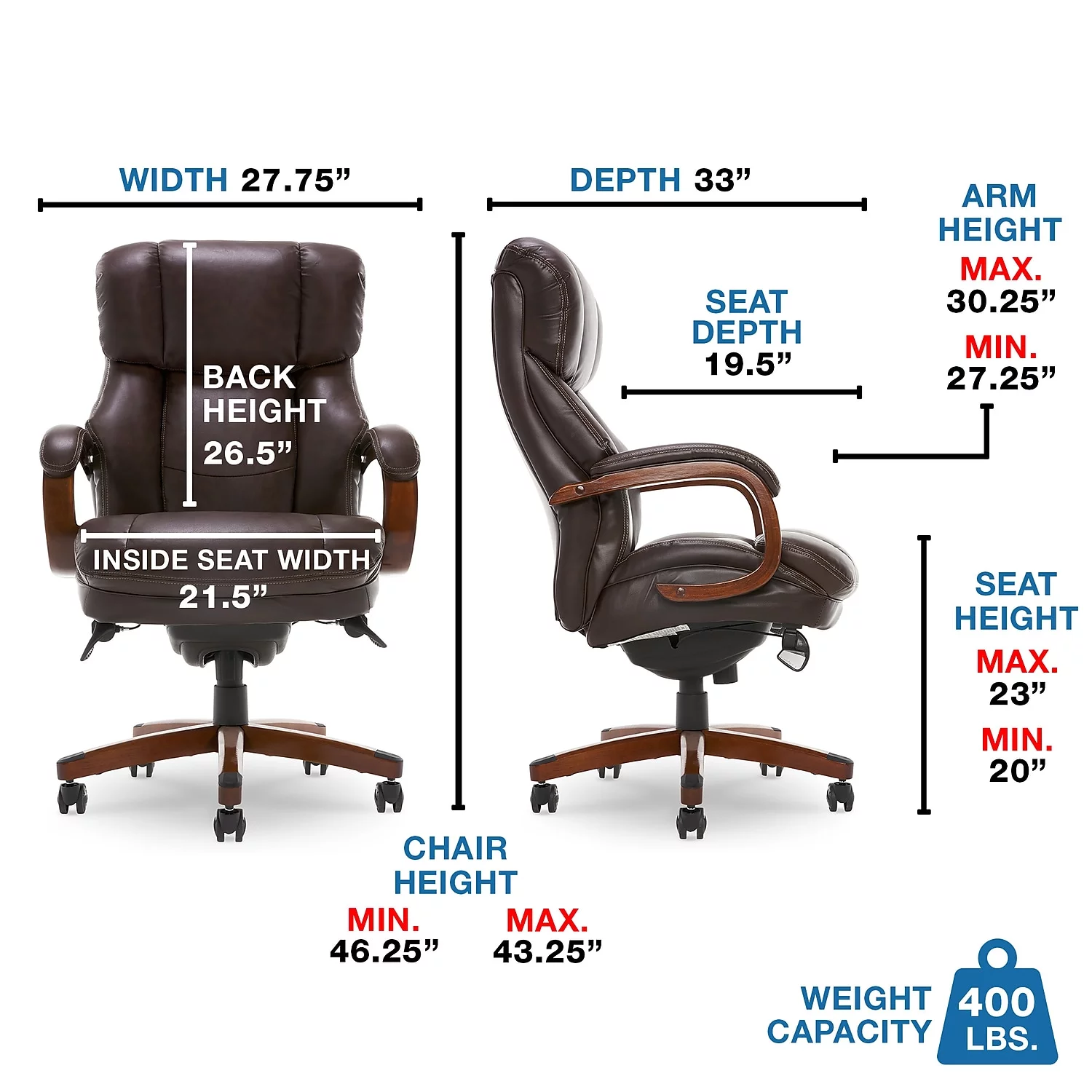 La-Z-Boy Fairmont Ergonomic Faux Leather Executive Big & Tall Chair 400 lb. Capacity Biscuit Brown