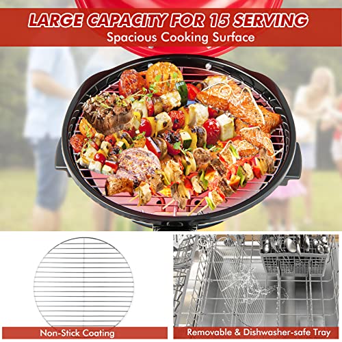 HAPPYGRILL 1600W Portable Electric Grill, Outdoor BBQ Grill for 15-Serving, Electric Barbecue Grill for Indoor & Outdoor, Portable Stand BBQ Grill for Patio Balcony Kitchen Garden