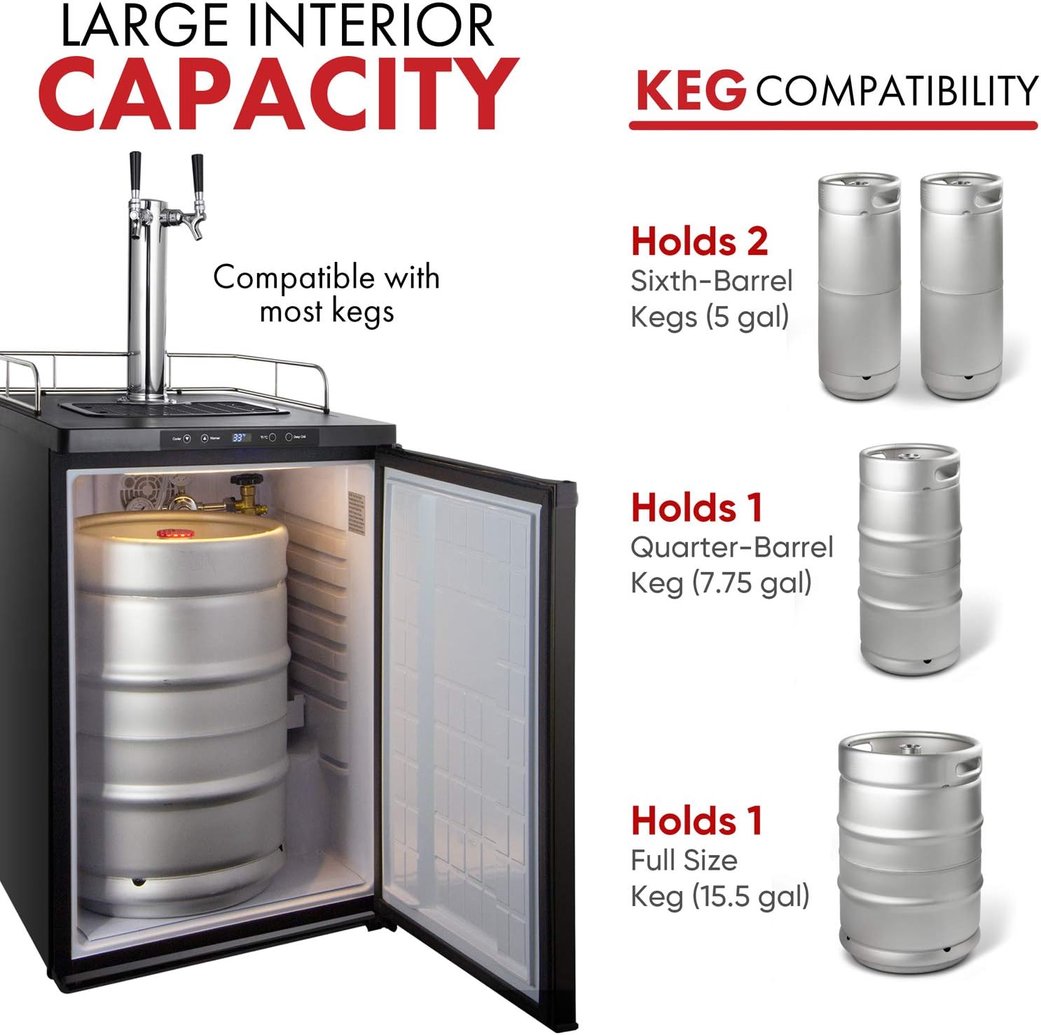 Kegco Kegerator, Dual Tap, Stainless Steel