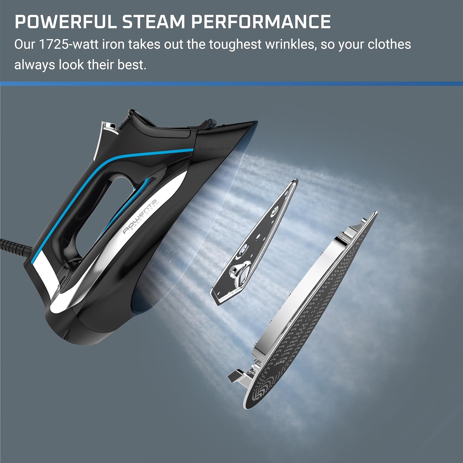 Rowenta Perfect Steam Pro Stainless Steel Soleplate Professional Steam Station & Smart Temp Stainless Steel Soleplate Steam Iron for Clothes 380 Microsteam Holes, Cotton