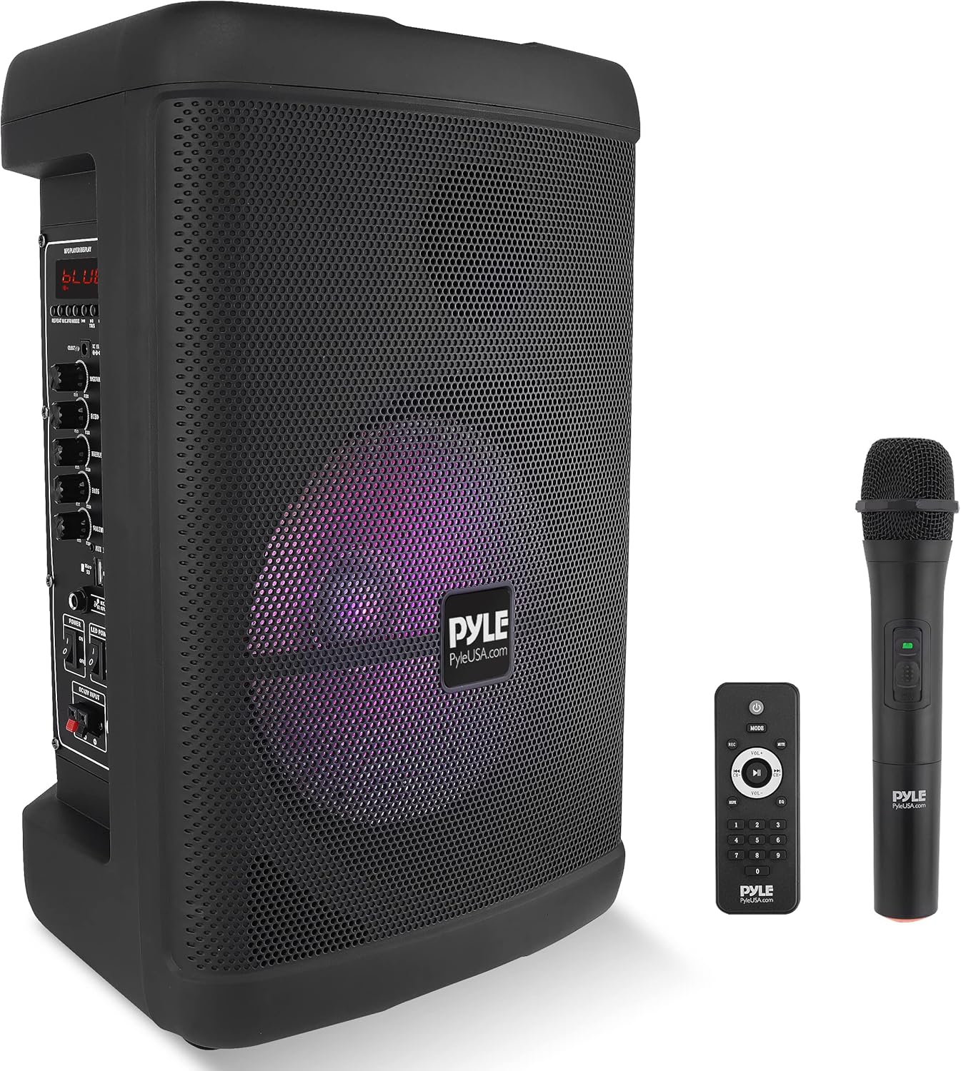 Pyle Portable Bluetooth PA Speaker - 500W 15” Rechargeable Outdoor BT Karaoke Audio System - TWS, Party Lights, LED Display, FM/AUX/MP3/USB/SD, 6.5mm in, Carry Handle - Wireless Mic, Remote Control
