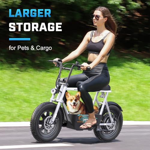 Caroma Peak 800W/1200W Electric Scooter with Seat, 16" All Terrain Fat Tire Electric Dirt Bike, Max 25/30Miles Ranges, Top Speed 20Mph, Electric Motorcycle Bicycle with Basket for Pets & Cargo