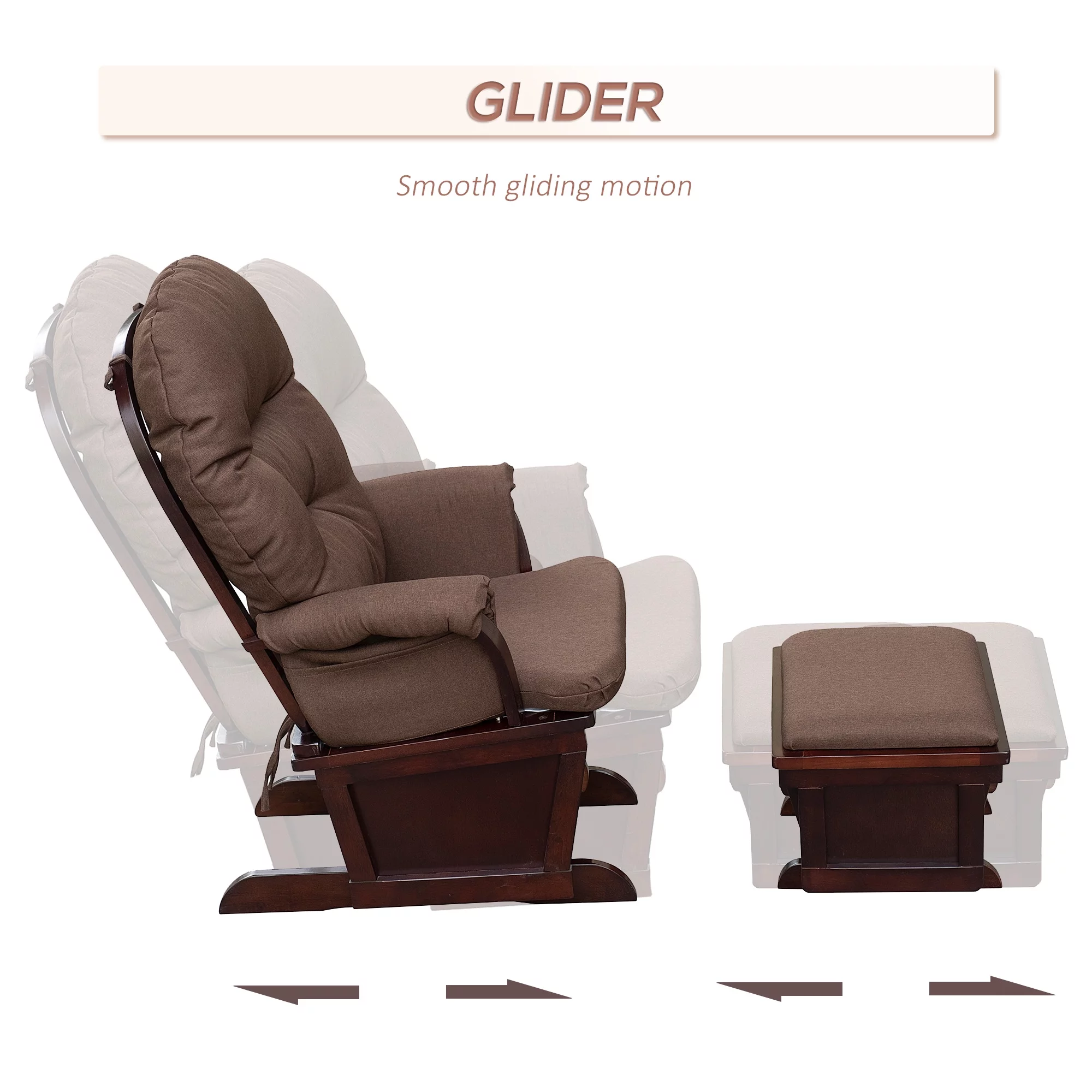 HOMCOM Nursery Glider Rocking Chair with Ottoman, Thick Padded Cushion Seating, Armrests and Wood Base, Dark Coffee