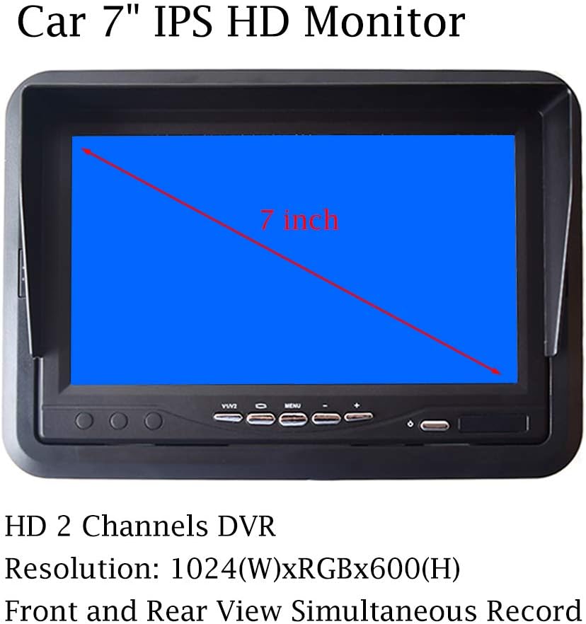 AHD Car Backup System with DVR 7 inch IPS Monitor with Rear & Front View Camera Dual Recording for Truck Bus Trailer Motorhome Caravan Camper Surveillance 4-PIN Aviation Plug 12V-24V Night Vision