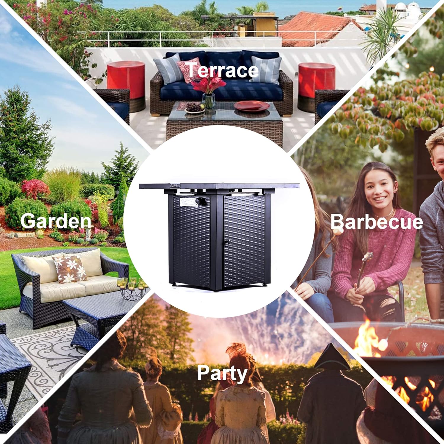 28&ldquo; Outdoor Gas Fire Pit Table Propane Fire Pits, 50000 BTU, with Lid, Rattan & Wicker-Look, Lava Stone, ETL Certification, Add Ambience to Gatherings and Party On Patio Deck Garden Backyard