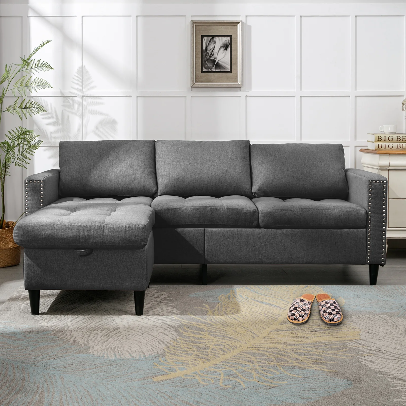 ZAFLY Reversible Sectional Couch, Set 3 Seat L Shaped Modular Sleeper Sofa Bed with Flexible Storage Ottoman Chaise, Modern Sofa Couches for Living Room/Apartment/Office - Dark Grey