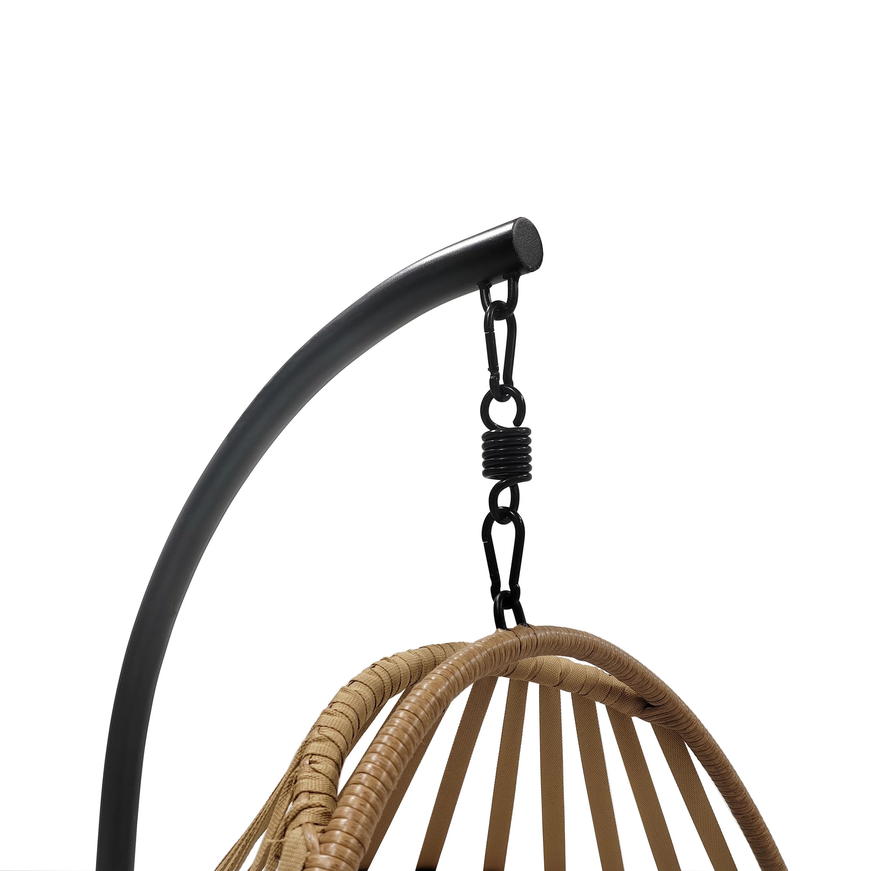 Mainstays Wicker Outdoor Patio Hanging Egg Chair with Beige Olefin Cushion and Black Metal Stand