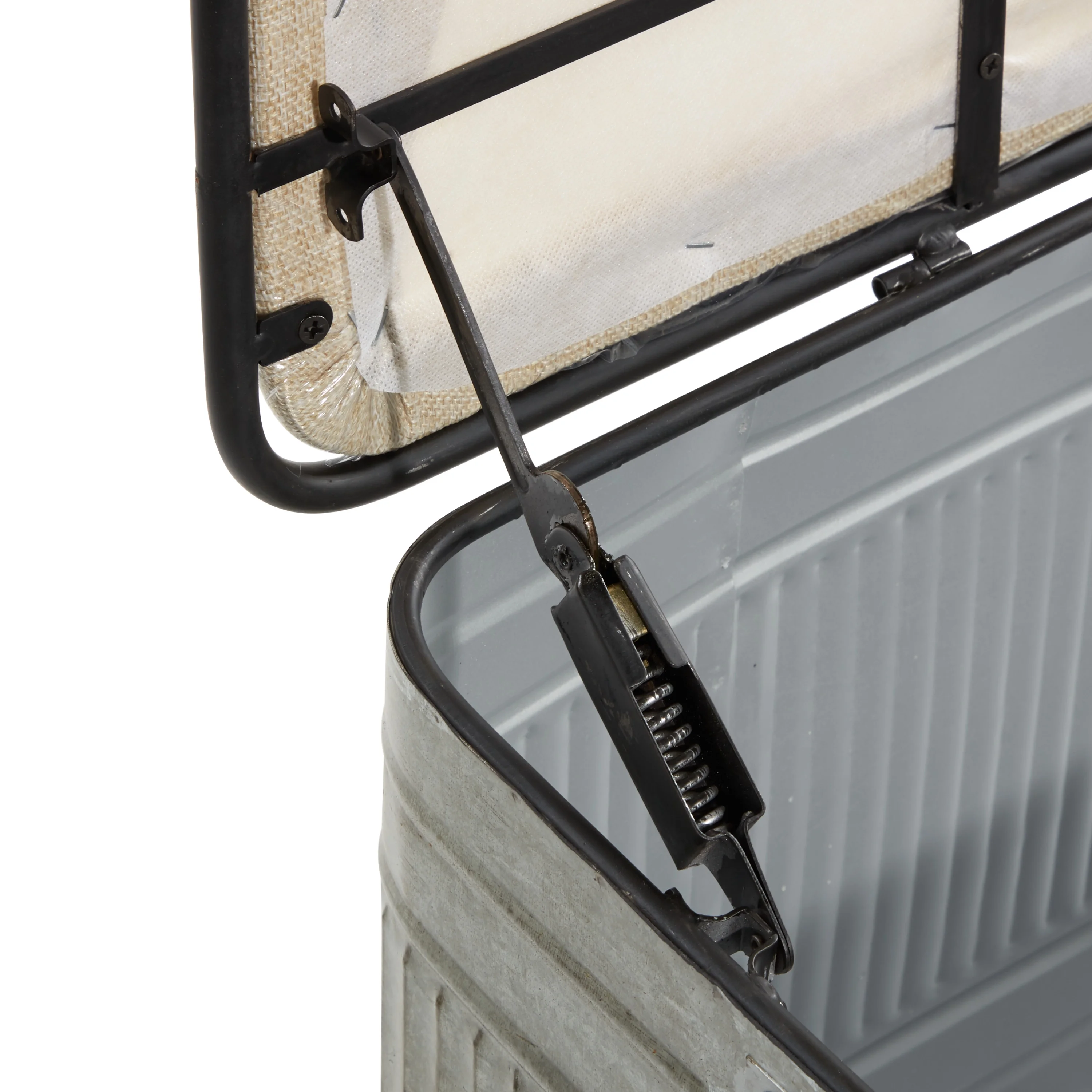 DecMode Metal Galvanized Storage Bench with Cream Burlap Top, Gray