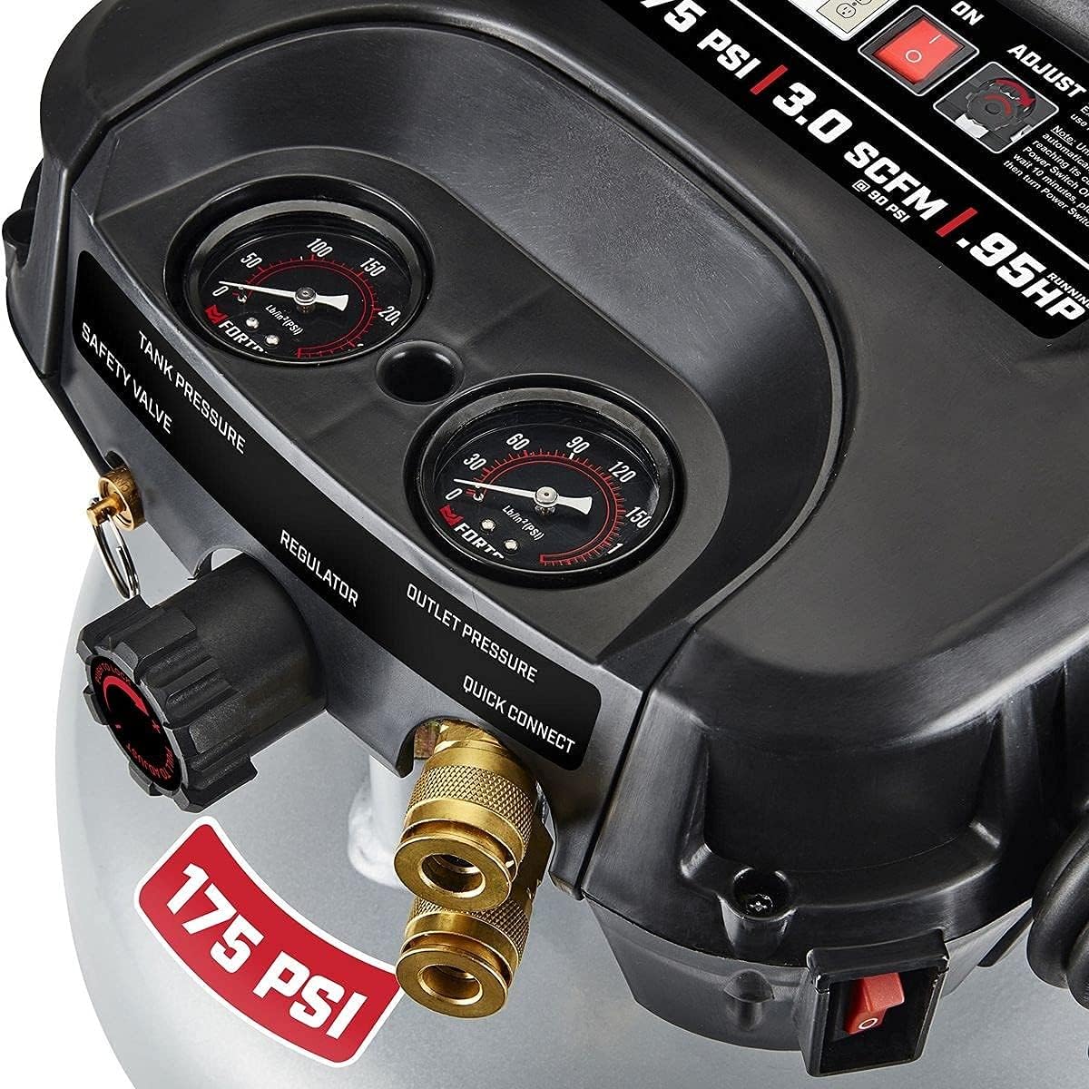 Fortress 6 Gallon 175 PSI Air Compressor High Performance 40percent more runtime