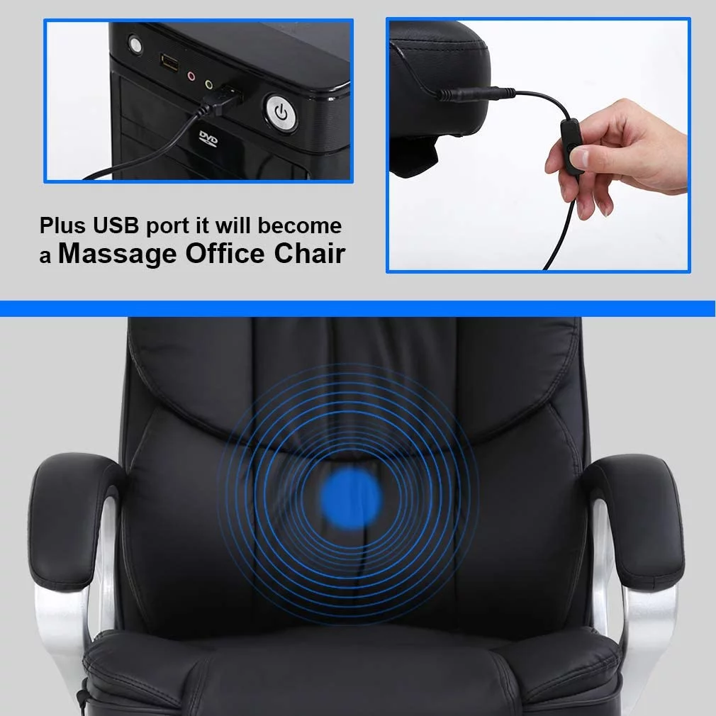 BestOffice Office Chair Massage Desk Chair Ergonomic Computer Chair with Lumbar Support Headrest Armrest High Back Task Chair Rolling Swivel PU Leather Executive Chair for Women Adults, Black