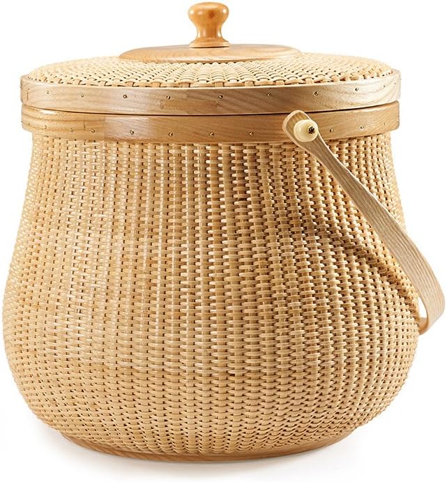 Teng Tian Natural ash wood and cane round Nantucket baskets with swing handle Removeable Lids Multi-purpose household storage box