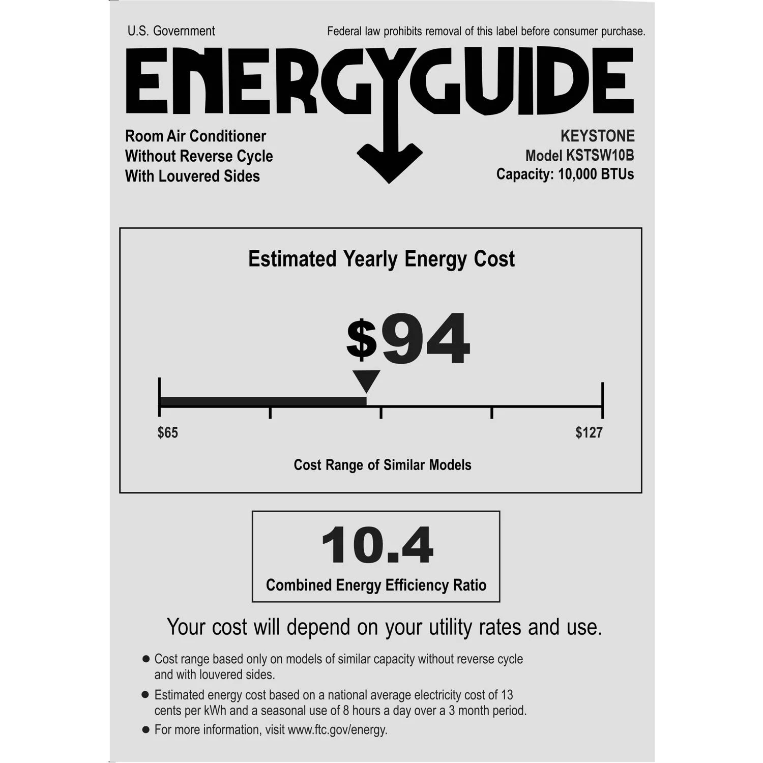 Keystone 10,000 BTU 115-Volt Casement Window Air Conditioner, White, KSTSW10B