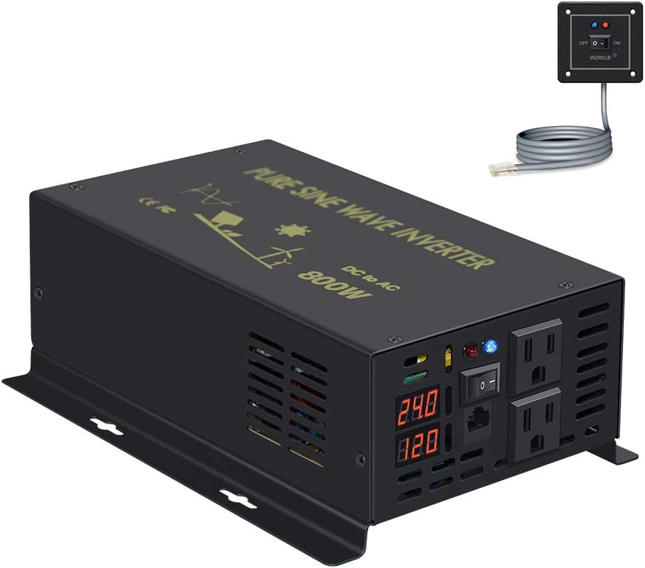 Pure Sine Wave Inverter 800Watt 12V DC to 110V 120V Power Inverter with Remote Control Dual AC Outlets for CPAP RV Car Solar System