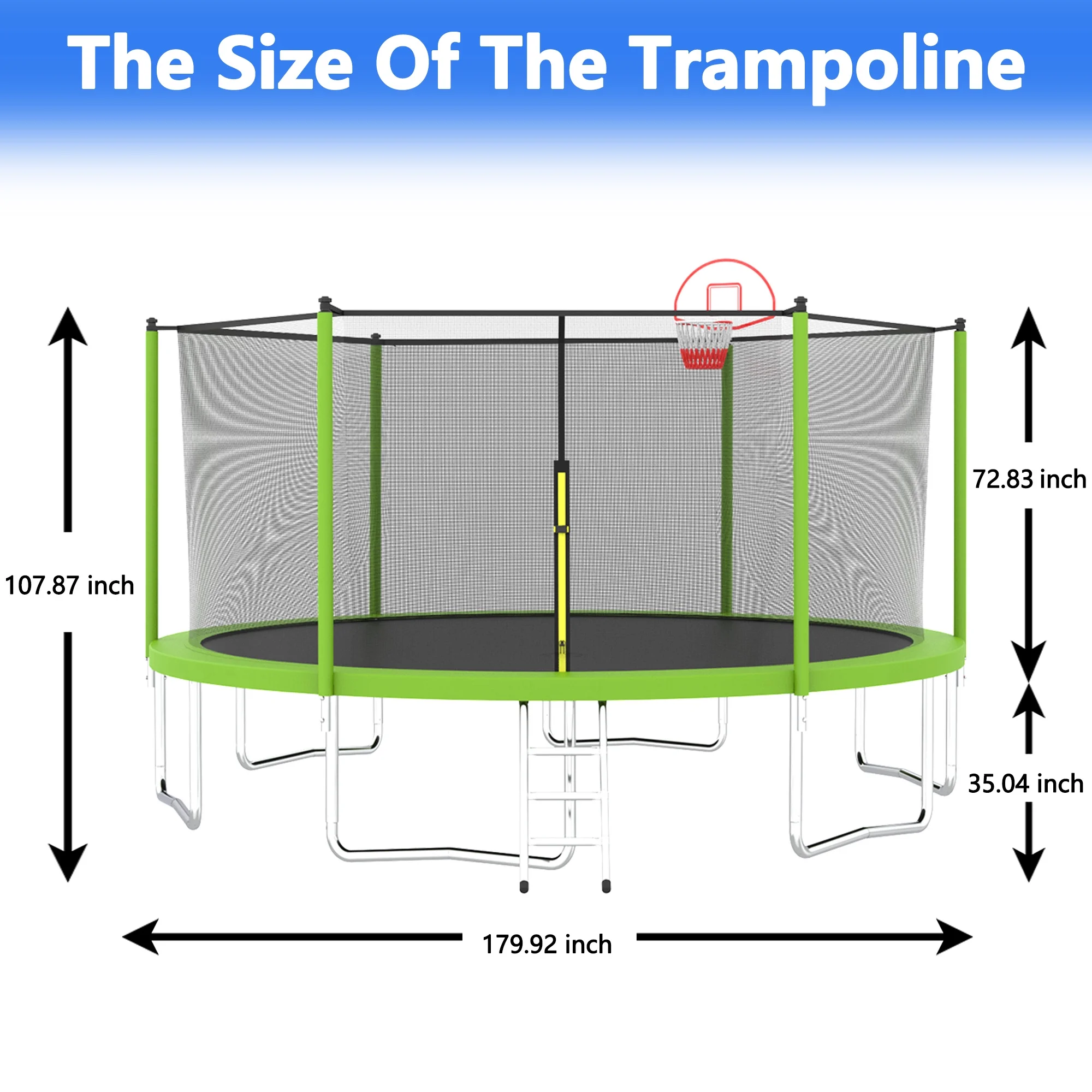 EUROCO 1300LB 15FT Trampoline for Adults and Kids, Trampoline with Enclosure ,Ladder,Basketball Hoop,Heavy Duty Recreational Trampoline Capacity for 7-8 Kids - Curated Treasures Market