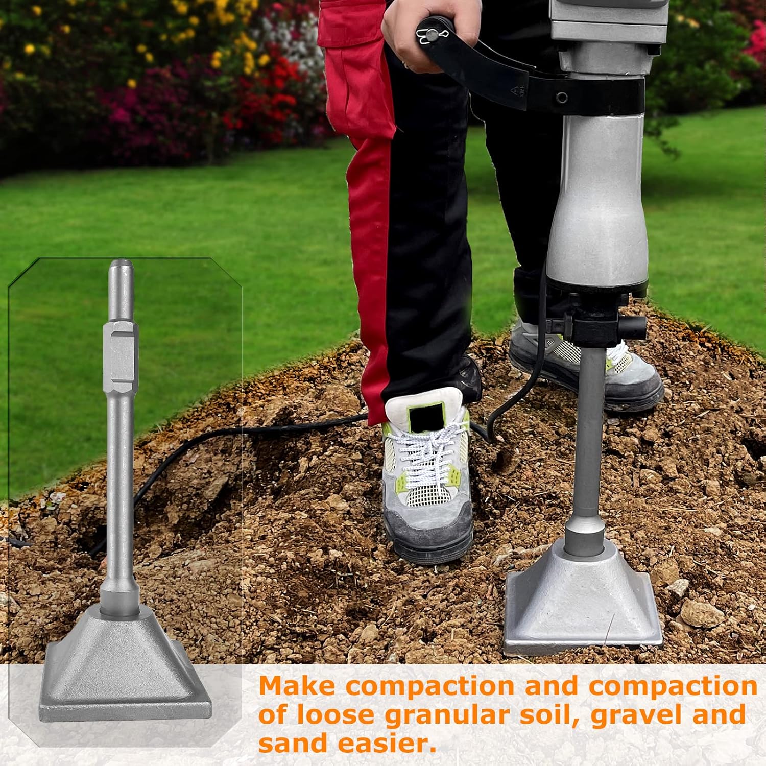 HIGOSPRO Jack Hammer 1-1/8 inch Tamper Shank and Plate, Dirt Tamper 6 x 6 inch Compactor Plate with Electric Chisel Dirt Compactor, Electric hammer Solid Compactor for Breaker Hammer