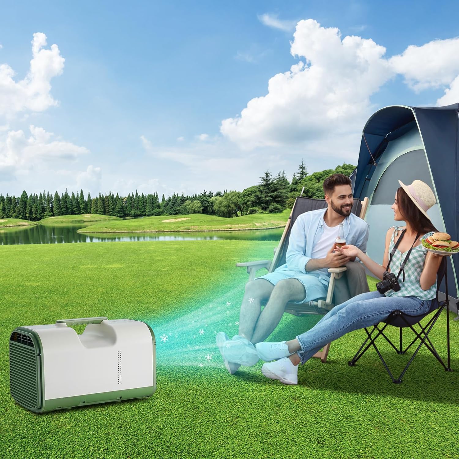 Portable Air Conditioner, 4095BTU, 420W Outdoor Indoor Air Conditioner, 4 in 1 Tent Air Conditioner for Tent, Camping, Car, RV, Truck, Bedroom, Office