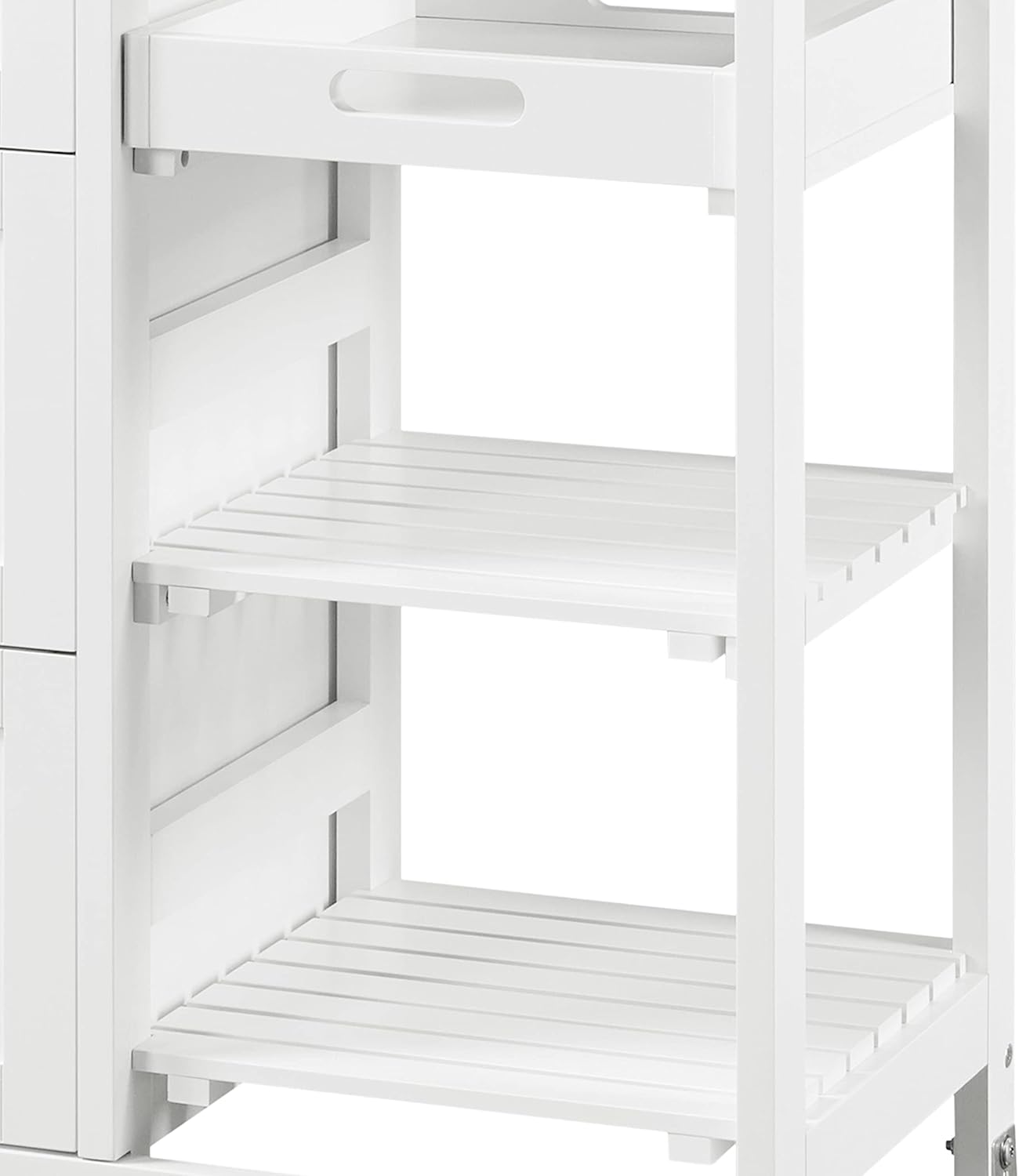 Topeakmart Rolling Kitchen Cart with Drawers and Open Shelves, Kitchen Island Serving Cart with Bamboo Top for Dinning Room, Laundry, White