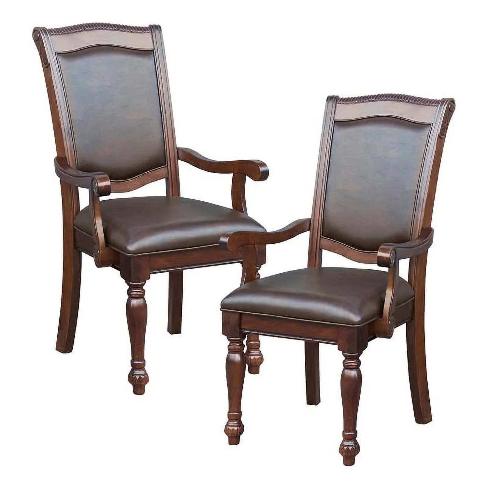 Pemberly Row 19.5" Traditional Wood Dining Arm Chair in Brown Cherry (Set of 2)
