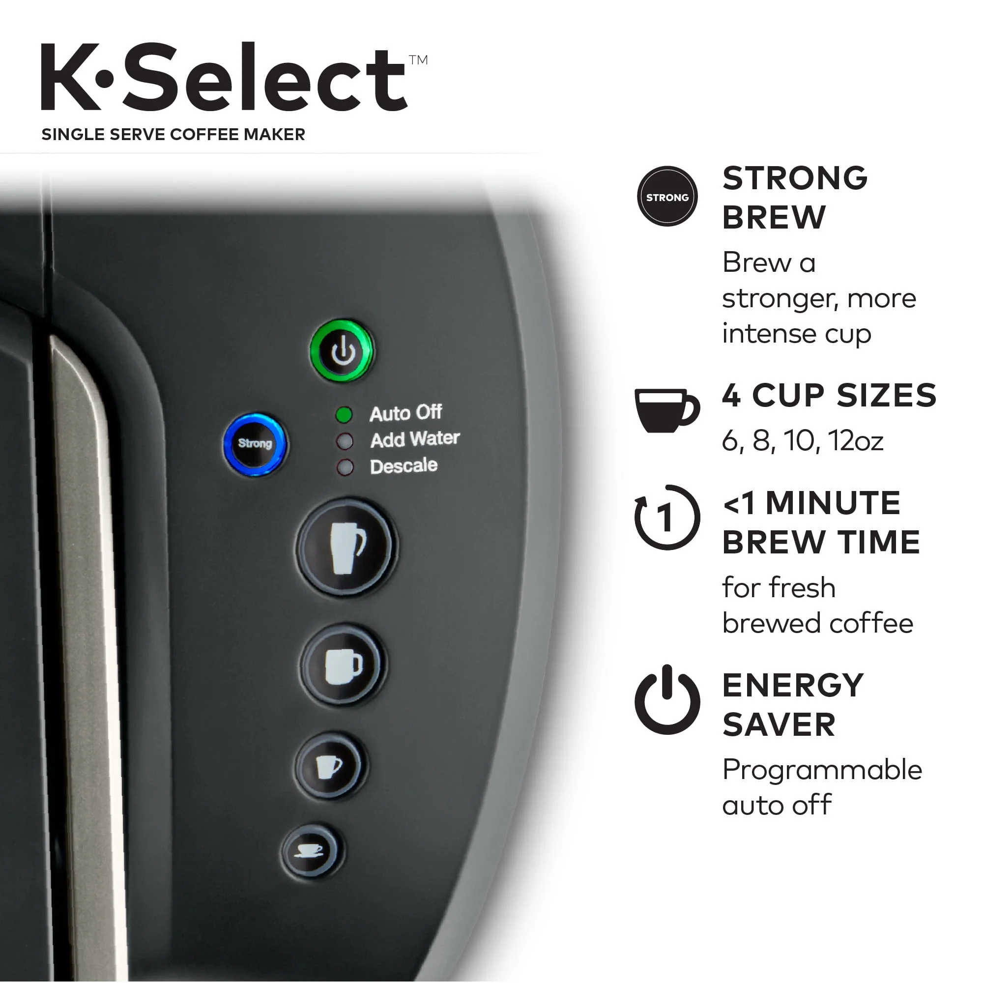 Keurig K-Select Single-Serve K-Cup Pod Coffee Maker with 12oz Brew Size, Strength Control, Matte Black