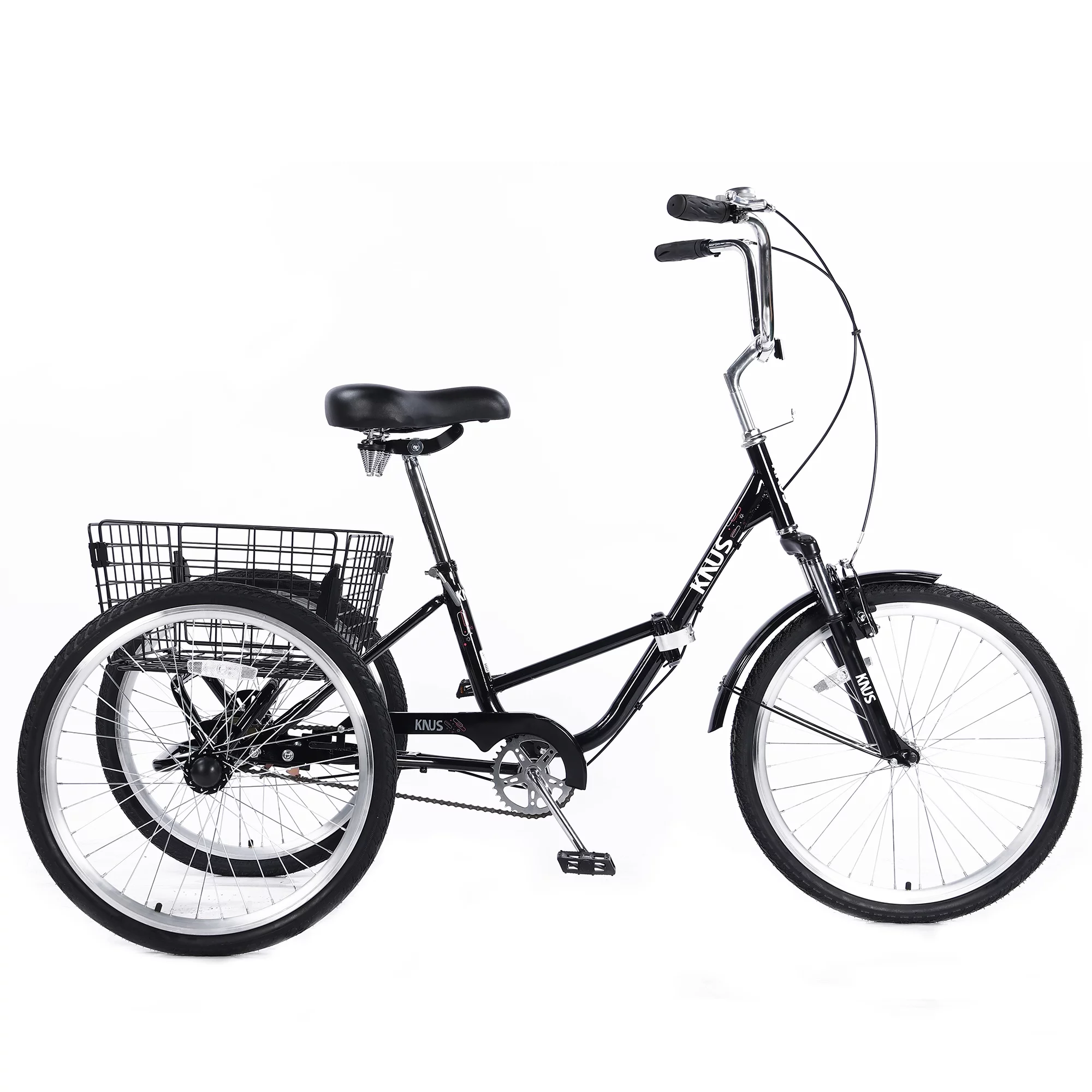 LISUEYNE Adult Folding Tricycles,Three Wheel Cruiser Bike,24 inch Wheels Adult Trikes with Low Step-Through,Large Basket,Foldable Tricycle for Adults,Women,Men,Adjustable Seat,Black - Curated Treasures Market