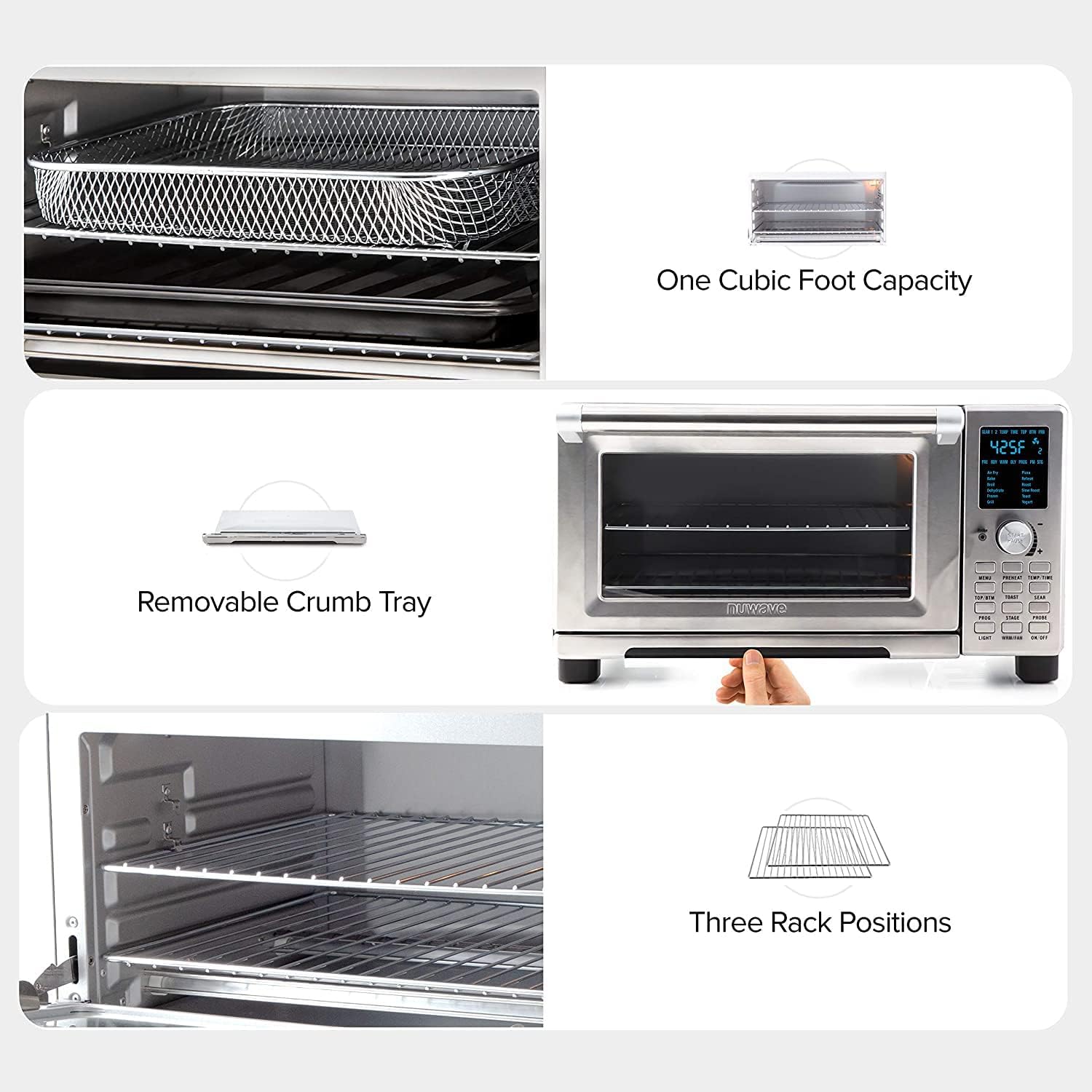 NUWAVE Bravo Air Fryer Toaster Smart Oven, 12-in-1 Countertop Convection, 30-QT XL Capacity, Integrated Temperature Probe for Perfect Results, Heavy Duty Racks with Load of Over 30 Pounds, 50°-500°F Temperature Controls, Top and Bottom Heater Adjustm