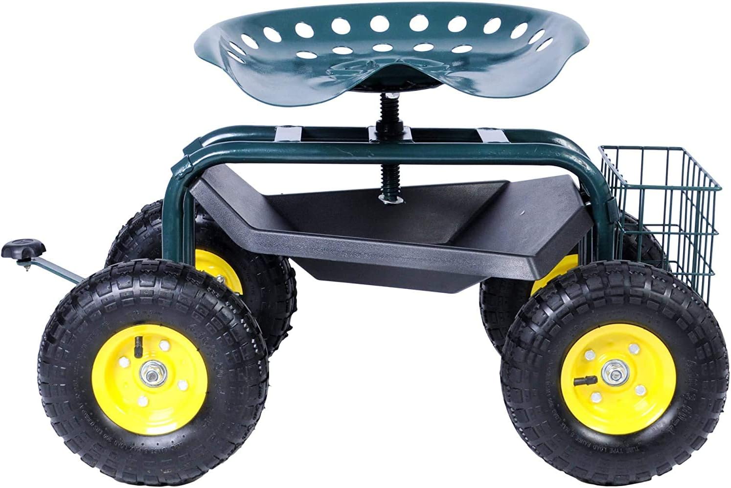 Dporticus Rolling Garden Steerable Tool Cart Scooter with Extendable Steer Handle,360 Swivel Seat and Tool Storage Basket, Green