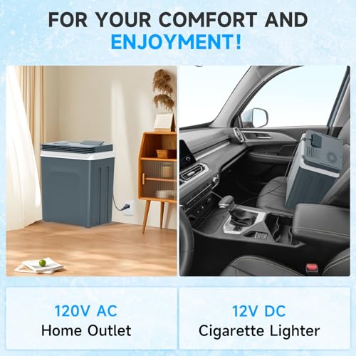 SHAREWIN Electric Cooler & Warmer with Handle Portable Thermoelectric Fridge for Vehicles & Trucks with 110V AC & 12V DV, Portable Refrigerator for Camping, Mini Car Refrigerator